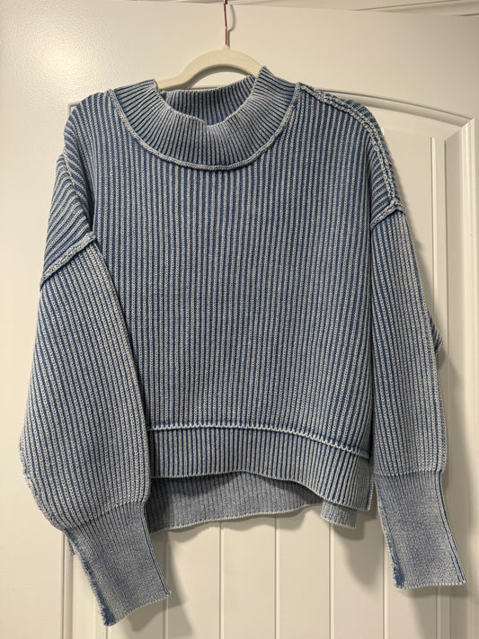 dusty blue ribbed sweater