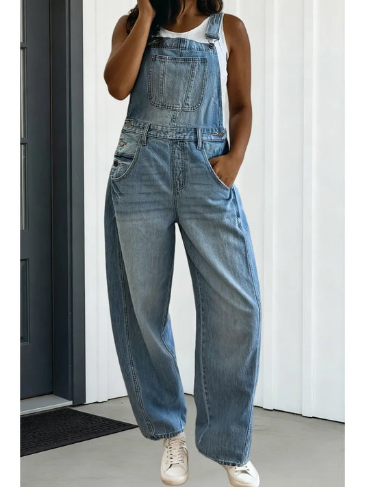 barrel denim overalls